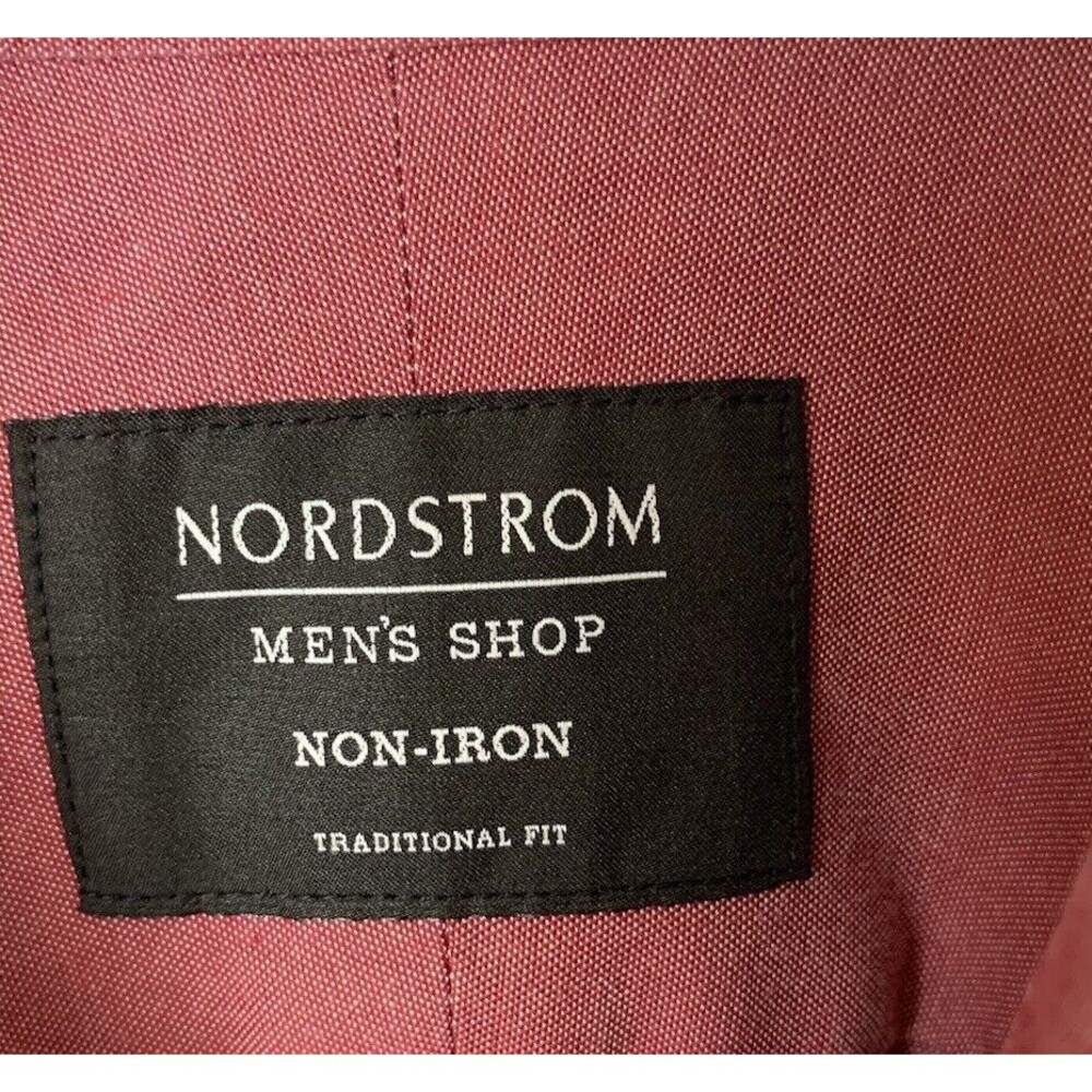Nordstrom Men's Shop Button Down Shirt 17.5 35 Traditional Fit Non Iron Red - Picture 4 of 14